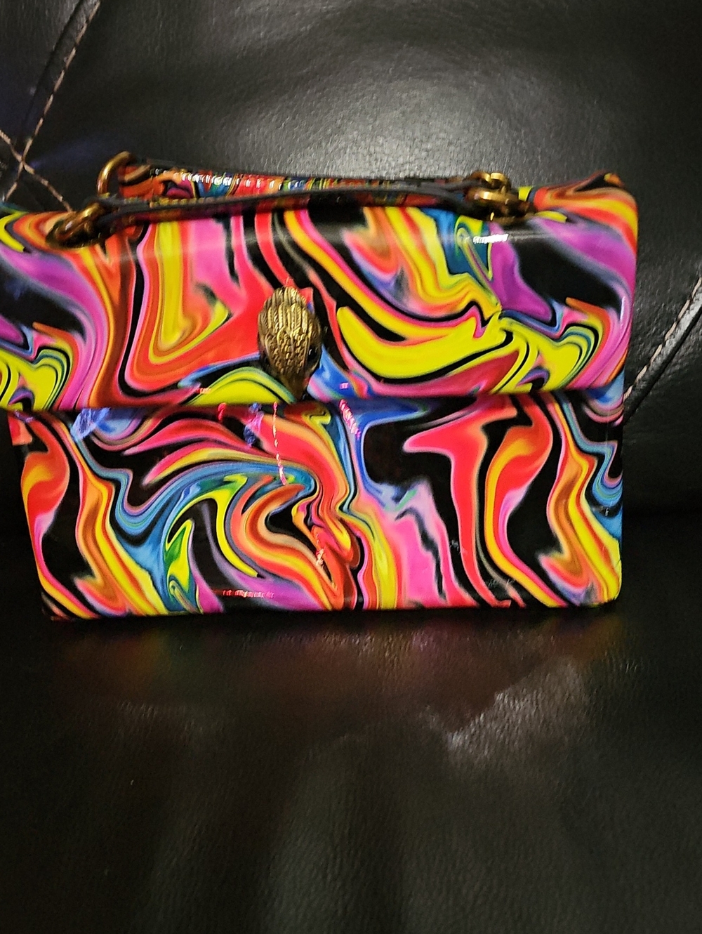 Multicolor Swirl Patent Shoulder Bag - Vibrant Rainbow Print